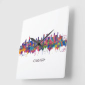 シカゴイリノイスカイライン スクエア壁時計 (傾斜)