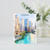 シカゴイリノイズウォーターカラーシティビュー ポストカード (スタンド正面)