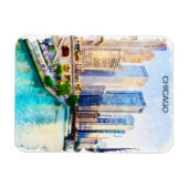 シカゴイリノイズウォーターカラーシティビュー マグネット (横)