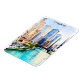 シカゴイリノイズウォーターカラーシティビュー マグネット (左側)