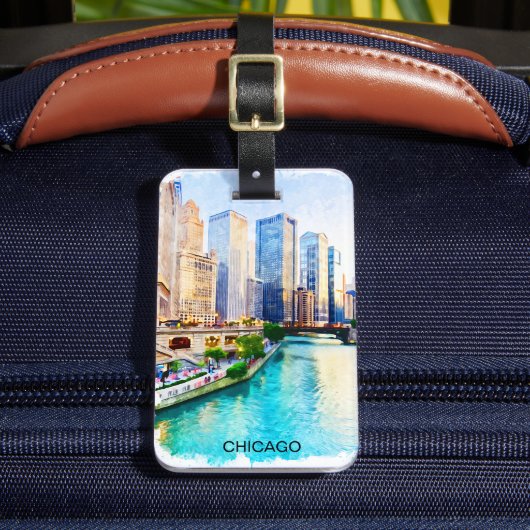シカゴイリノイズウォーターカラーシティビュー ラゲッジタグ (正面インサイチュ2)
