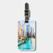 シカゴイリノイズウォーターカラーシティビュー ラゲッジタグ (正面縦)