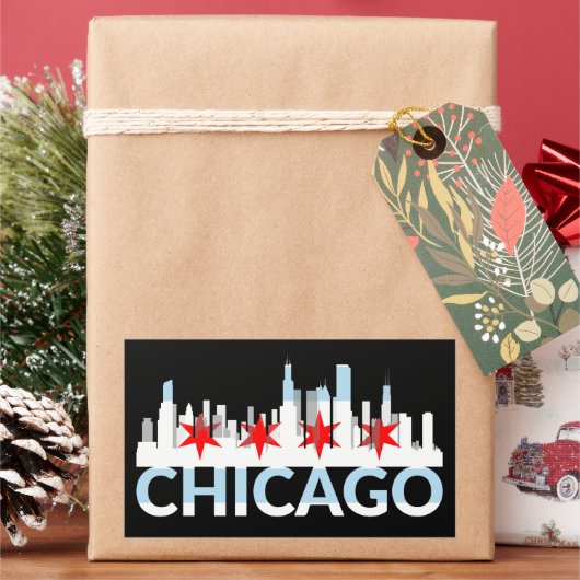 シカゴイリノイズシルエット4スターズヴィンテージトラベル 長方形シール (クリスマス)
