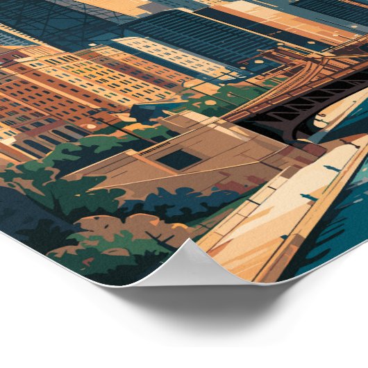 シカゴイリノイズスカイライントラベルアートヴィンテージ ポスター (角)