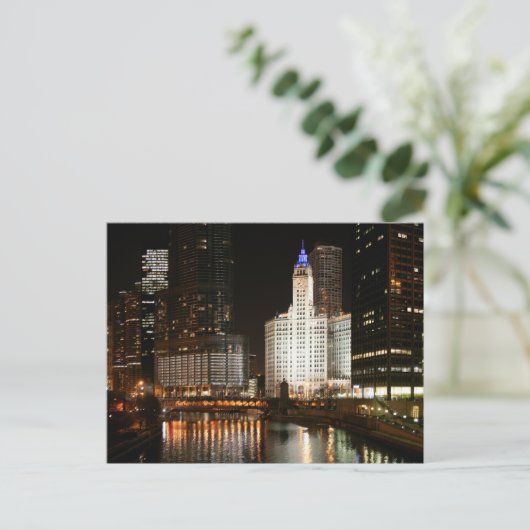 シカゴイリノイズナイトスカイライン旅行ポストカード ポストカード (スタンド正面)