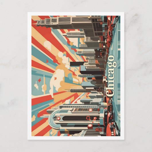 シカゴイリノイポップ・アートのアートトラベルイラストレーション ポストカード (正面)