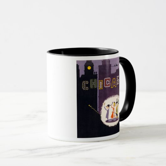 シカゴイリノイヴィンテージレトロ旅行ポスター マグカップ (正面右)