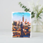 シカゴイリノイ州の水の色スカイラインビュー ポストカード (スタンド正面)
