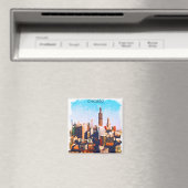 シカゴイリノイ州の水の色スカイラインビュー マグネット (インサイチュ (食洗機))