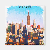 シカゴイリノイ州の水の色スカイラインビュー マグネット (正面)