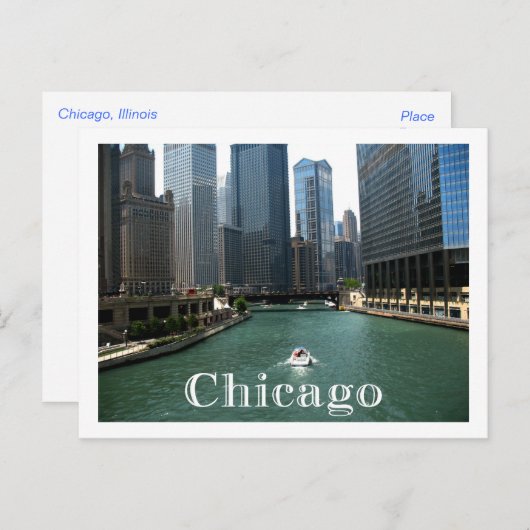 シカゴイリノイ州スカイライン&カナル旅行ポストカード ポストカード (正面/裏面)