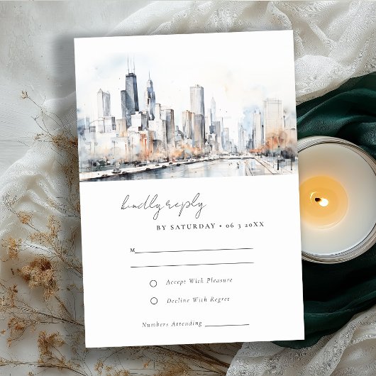 シカゴイリノイ市の風景の水の色結婚の 出欠カード