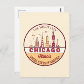 シカゴイリノイ市スカイラインエンブレム ポストカード (正面/裏面)