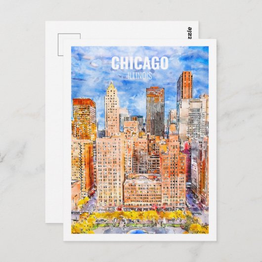 シカゴイリノイ有名な旅行水の色のスケッチ ポストカード (正面/裏面)
