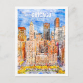 シカゴイリノイ有名な旅行水の色のスケッチ ポストカード (正面)