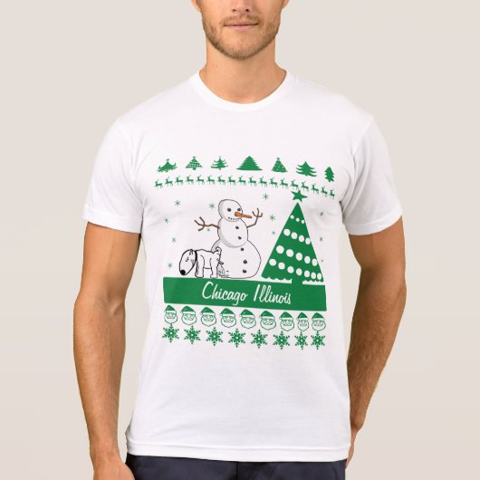 シカゴイリノイ犬の小便をする雪だるまの粘着性のセーター Tシャツ (正面)