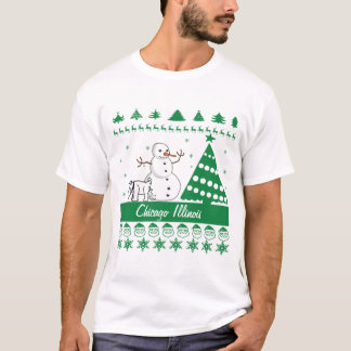 シカゴイリノイ犬の小便をする雪だるまの粘着性のセーター Tシャツ