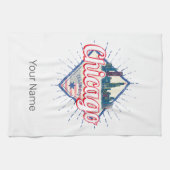 シカゴイリノイ統一された州レトロスカイラインUSA キッチンタオル (横)