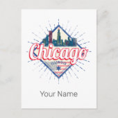 シカゴイリノイ統一された州レトロスカイラインUSA シーズンポストカード (正面)