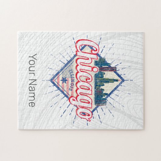 シカゴイリノイ統一された州レトロスカイラインUSA ジグソーパズル (横)