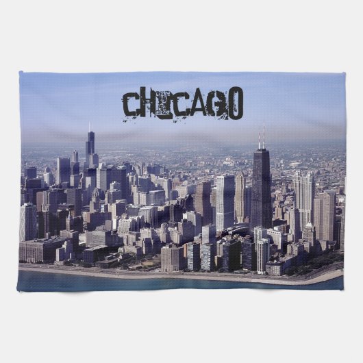 シカゴイリノイ風が強い都市公園の建物の運命 キッチンタオル (横)