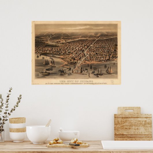 シカゴイリノイ1871アンティークパノラママップ ポスター (キッチン)