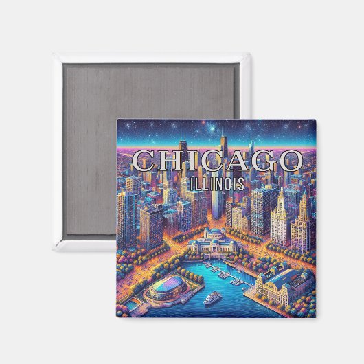 シカゴイリノイ3土産冷蔵庫用マグネット マグネット (正面/裏面)