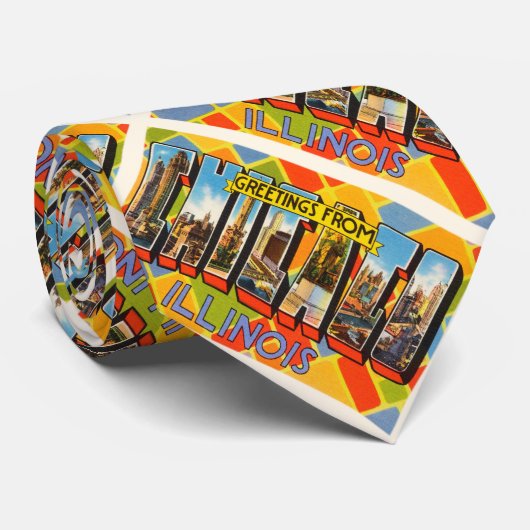 シカゴイリノイILの古いヴィンテージ旅行記念品 ネクタイ (ロール)