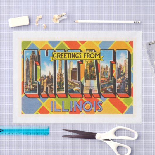シカゴイリノイILの古いヴィンテージ旅行記念品 薄葉紙 (クラフト)