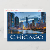 シカゴイリノイUSA – サンセットのシカゴスカイライン ポストカード (正面/裏面)