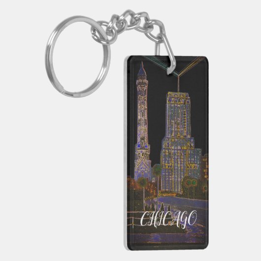 シカゴウォータータワービューティフルアートカラフルヴィンテージ キーホルダー (正面左)