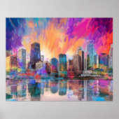 シカゴカラフルスカイライン抽象芸術アートのポスター ポスター (正面)