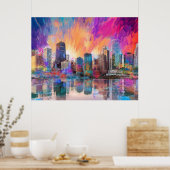 シカゴカラフルスカイライン抽象芸術アートのポスター ポスター (キッチン)