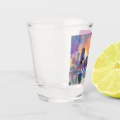 シカゴカラフルスカイライン抽象芸術 ショットグラス (左)