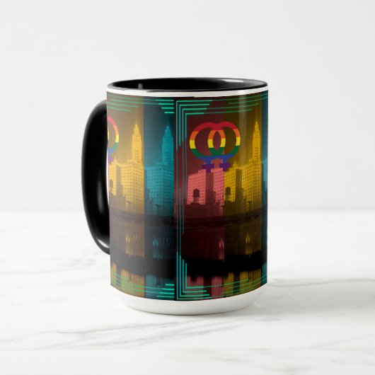 シカゴゲイレズビアンインタレストウィグリー建物 マグカップ (正面左)