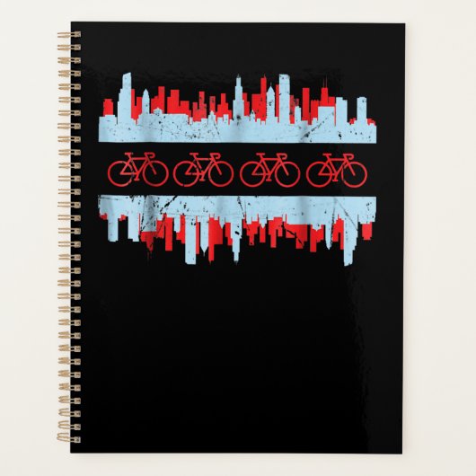 シカゴサイクリスト国旗のスカイラインサイクリング自転車ギフト プランナー手帳 (正面)