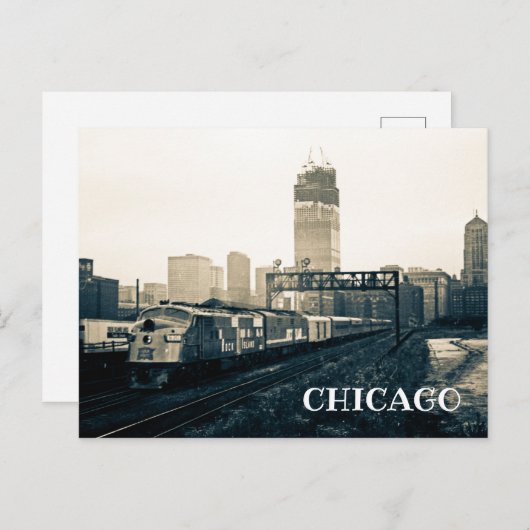 シカゴシアーズタワー建築列車写真 ポストカード (正面/裏面)