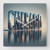 シカゴシティウォーター反射 スクエア壁時計 (正面)