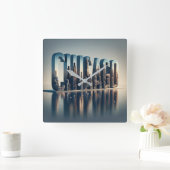 シカゴシティウォーター反射 スクエア壁時計 (ホーム)