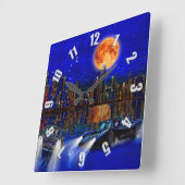 シカゴシティスカイラインと通りレーシングカー スクエア壁時計 (傾斜)