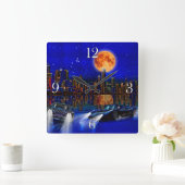 シカゴシティスカイラインと通りレーシングカー スクエア壁時計 (ホーム)