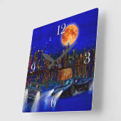 シカゴシティスカイラインと通りレーシングカー スクエア壁時計 (傾斜)