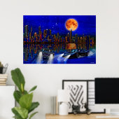 シカゴシティスカイラインと通りレーシングカー ポスター (ホームオフィス)