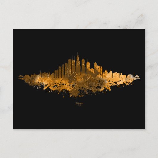 シカゴシティスカイラインウォーターカラー(オレンジ色) ポストカード (正面)