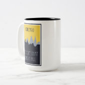 シカゴシティスカイラインヴィンテージ旅行ポスター ツートーンマグカップ (正面左)