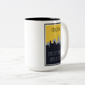 シカゴシティスカイラインヴィンテージ旅行ポスター ツートーンマグカップ (正面右)