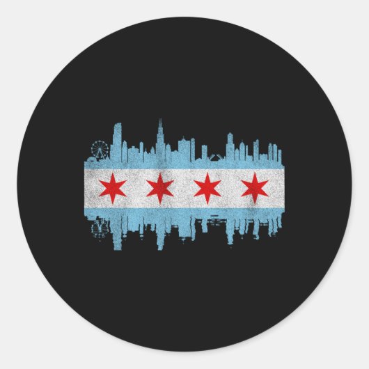 シカゴシティスカイライン国旗シカゴシティ動揺して ラウンドシール (正面)