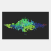 シカゴシティスカイライン水彩青とライム 長方形シール (正面)