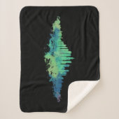 シカゴシティスカイライン水彩青と緑 シェルパブランケット (正面)