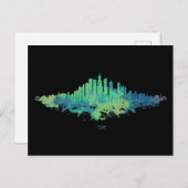 シカゴシティスカイライン水彩青と緑 シーズンポストカード (正面/裏面)